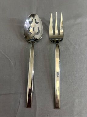 Polished Silver Serving Spoon and Fork Set - Elegant Stainless Serving Utensils